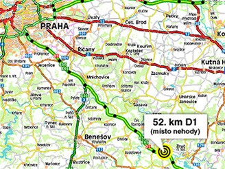 Mapka - Nehoda na 52. kilometru dálnice D1