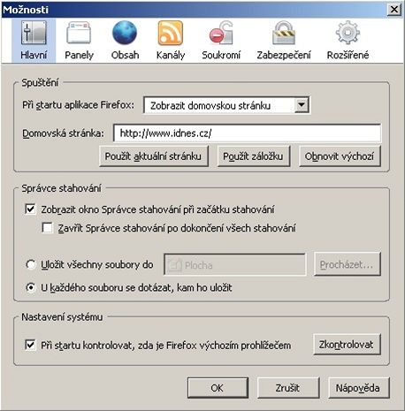 Nastavení prohlížeče Firefox