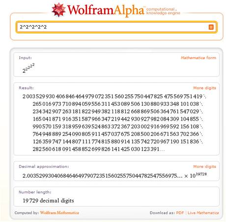 Wolfram Alpha se nezastaví ani před opravdu vysokými čísly Wolfram Alpha se nezastaví ani před opravdu vysokými čísly