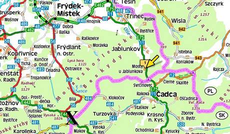 Mapa - Mosty u Jablunkova a přechod Bumbálka Mapa - Mosty u Jablunkova a přechod Bumbálka