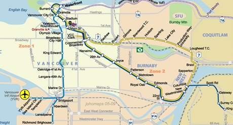 Sky Train Vancouver - mapa tratí Sky Train Vancouver - mapa tratí