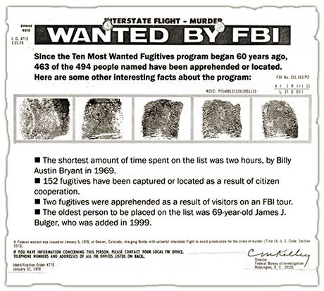 V roce 1950 poprvé zveřejnila americká FBI seznam 10 nejhledanějších zločinců. V roce 1950 poprvé zveřejnila americká FBI seznam 10 nejhledanějších zločinců.