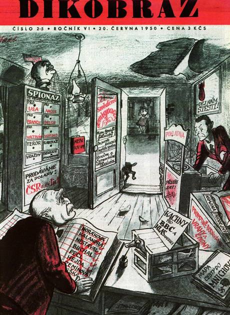 Karikatura z časopisu Dikobraz zobrazuje bývalé předáky národněsocialistické strany Petra Zenkla a Huberta Ripku (nyní v exilu), jak „odepisují“ ze seznamu svých věrných Miladu Horákovou a další odsouzené. Karikatura z časopisu Dikobraz zobrazuje bývalé předáky národněsocialistické strany Petra Zenkla a Huberta Ripku (nyní v exilu), jak „odepisují“ ze seznamu svých věrných Miladu Horákovou a další odsouzené.