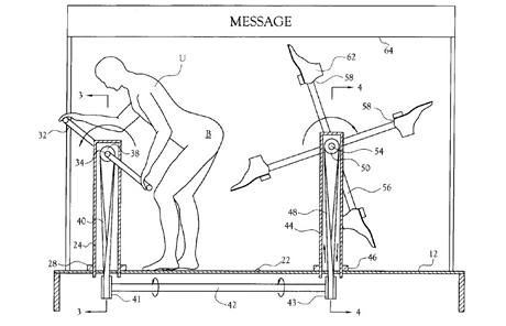 User-operated amusement apparatus for kicking the user's buttocks - 6293874