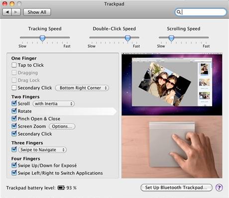 Magic Trackpad - při nastavování jednotlivých gest zároveň na videu vpravo vidíte, jak dané gesto (v tomto případě rotování pomocí dvou prstů) používat a jak se při jeho použití chovají ovládané programy Magic Trackpad - při nastavování jednotlivých gest zároveň na videu vpravo vidíte, jak dané gesto (v tomto případě rotování pomocí dvou prstů) používat a jak se při jeho použití chovají ovládané programy