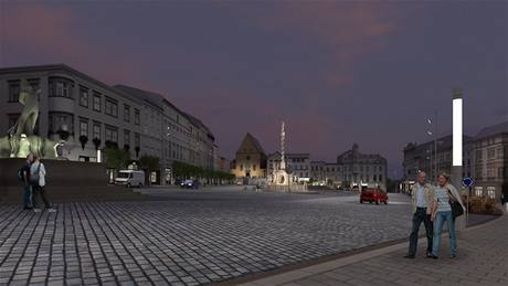 Pohled na novou podobu olomouckého Dolního náměstí v noci. Pohled na novou podobu olomouckého Dolního náměstí v noci.