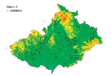 Mapa u hesla Amerika: Kroužky na mapě označují místa, kde se pomístní jména související s Amerikou vyskytla. Mapa u hesla Amerika: Kroužky na mapě označují místa, kde se pomístní jména související s Amerikou vyskytla.
