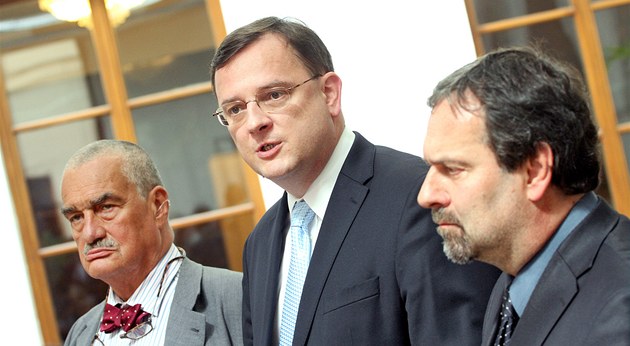 Leaders of coalition parties, Karel Schwarzenberg, Petr Necas and Radek John (August 30,
