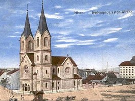 Historická kresba plzeňského kostela sv. Jana Nepomuckého