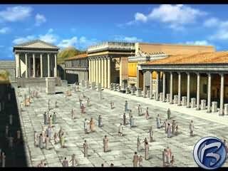 Zalidněné hlavní náměstí Pompeii několik minut před katastrofou