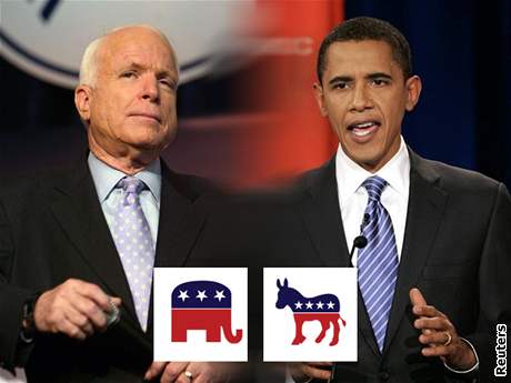 John McCain (vlevo) ztrácí podle Gallupova ústavu na Baracka Obamu 5 procentních bodů.
