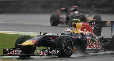 Sebastian Vettel s vozem Red Bull při kvalifikaci Velké ceny Brazílie.